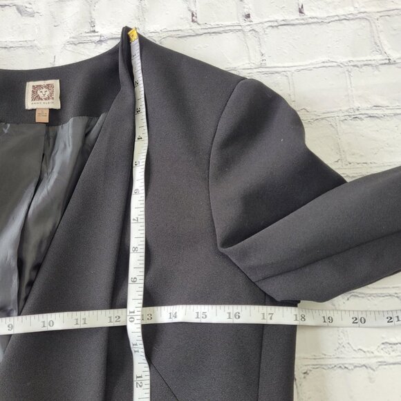 ANNE KLEIN BLACK CREPE GOLD ZIPPERS OPEN FRONT MOD STYLE JACKET COAT size S - Picture 3 of 13